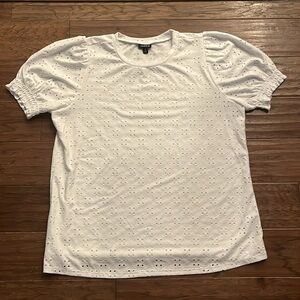 Torrid Shirt Women White Eyelet Jersey Crew Neck Puff Sleeve Size 1X